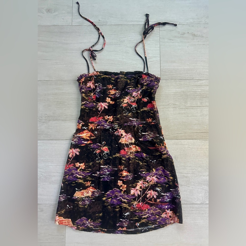 Free People Flamingo Hawaiian Print Linen Blend Dress   Size 4